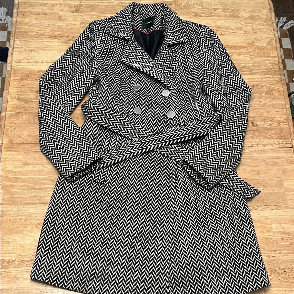 Express Black and White Trench Coat